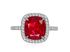 316 custom made unique cushion cut ruby center stone and diamond halo accent engagement ring