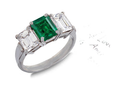 36 custom made unique emerald cut emerald center stone with emerald cut diamond accents three stone engagement ring