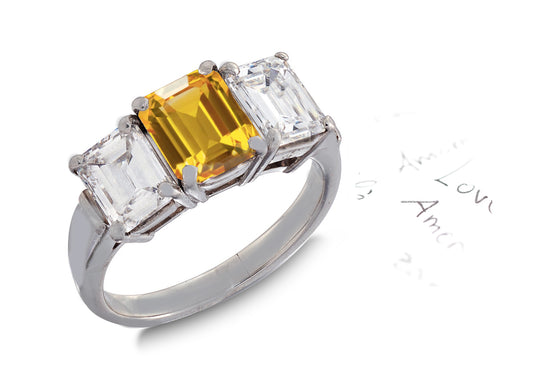 36 custom made unique emerald cut yellow sapphire center stone with emerald cut diamond accents three stone engagement ring