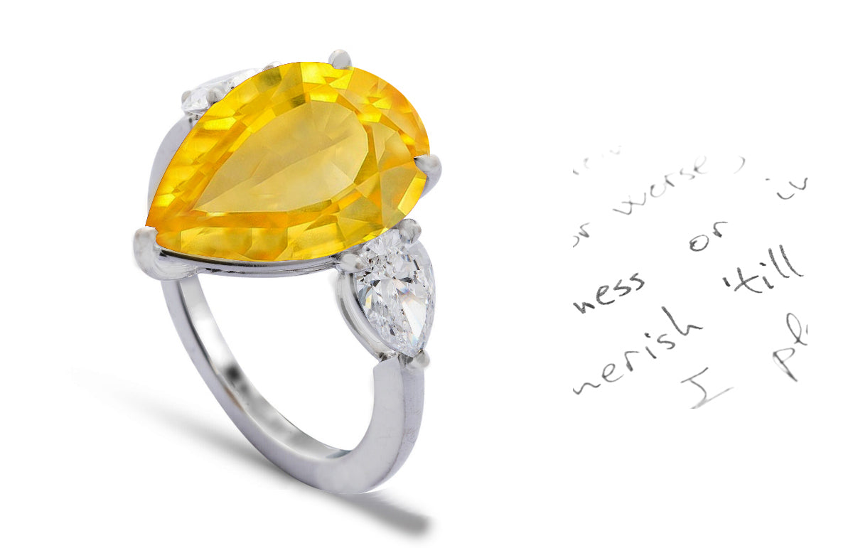 38 custom made unique pear yellow sapphire center stone with pear diamond accents three stone engagement ring