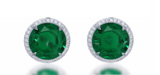 4 custom unique round emerald and diamond halo earrings