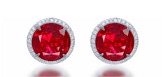 4 custom unique round ruby and diamond halo earrings