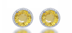 4 custom unique round yellow sapphire and diamond halo earrings