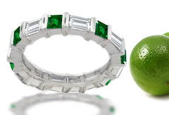 stackable eternity band with alternating square emeralds and baguette diamonds