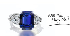 40 custom made unique emerald cut blue sapphire center stone with pear diamond accents three stone engagement ring