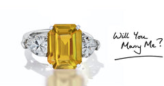 40 custom made unique emerald cut yellow sapphire center stone with pear diamond accents three stone engagement ring