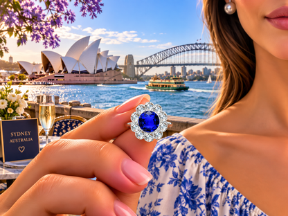 1204 custom made vintage inspired blue sapphire and diamond floral halo engagement rings