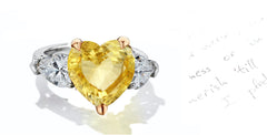 41 custom made unique heart yellow sapphire center stone with pear diamond accents three stone engagement ring