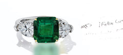 44 custom made unique square asscher emerald center stone with pear diamond accents three stone engagement ring