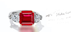 44 custom made unique square asscher ruby center stone with pear diamond accents three stone engagement ring