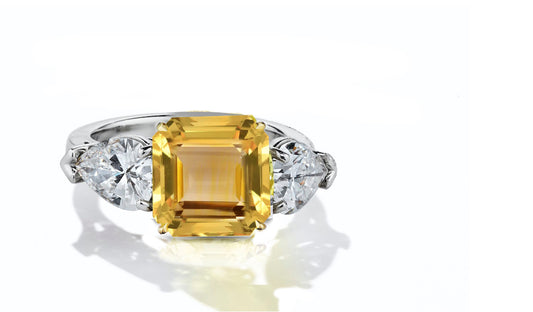 44 custom made unique square asscher yellow sapphire center stone with pear diamond accents three stone engagement ring