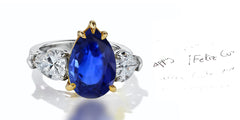 45 custom made unique pear blue sapphire center stone with pear diamond accents three stone engagement ring