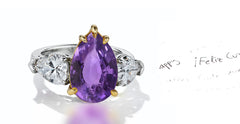 45 custom made unique pear purple sapphire center stone with pear diamond accents three stone engagement ring