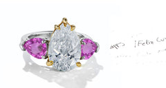 46 custom made unique pear diamond center stone with pear pink sapphire accents three stone engagement ring