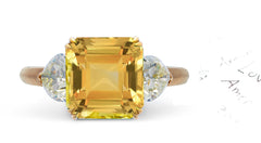 48 custom made unique asscher cut yellow sapphire center stone with heart diamond accents three stone engagement ring