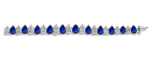 5 custom unique alternating pears blue sapphire and diamond tennis bracelet