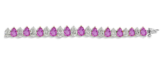 5 custom unique alternating pears pink sapphire and diamond tennis bracelet