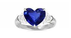 501 custom made unique heart blue sapphire center and heart diamond accents three stone engagement ring