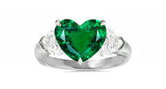 501 custom made unique heart emerald center and heart diamond accents three stone engagement ring