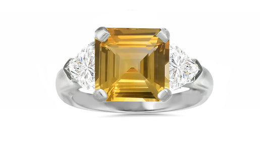 504 custom made unique square yellow sapphire center and heart diamond accents three stone engagement ring