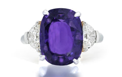 508 custom made unique oval purple sapphire center stone and half moon diamond accent three stone engagement ring