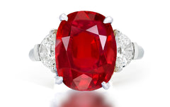 508 custom made unique oval ruby center stone and half moon diamond accent three stone engagement ring