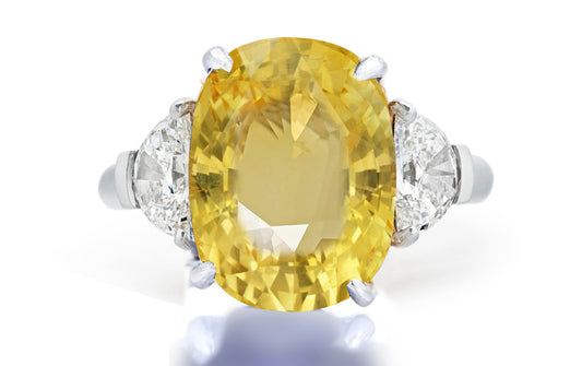 508 custom made unique oval yellow sapphire center stone and half moon diamond accent three stone engagement ring