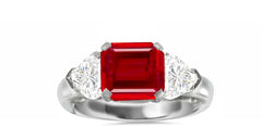 509 custom made unique asscher cut ruby center stone and heart diamond accent three stone engagement ring