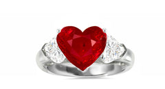 512 custom made unique heart ruby center stone and heart diamond accent three stone engagement ring