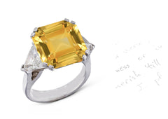 52 custom made unique square asscher cut yellow sapphire center stone with trillion diamond accents three stone engagement ring