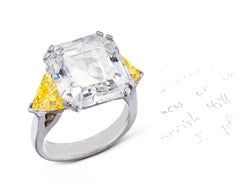 53 custom made unique square asscher cut diamond center stone with trillion yellow sapphire accents three stone engagement ring