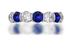 55 custom made unique stackable alternating round blue sapphire and diamond bar set eternity ring