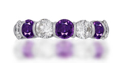 55 custom made unique stackable alternating round purple sapphire and diamond bar set eternity ring