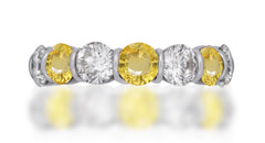 55 custom made unique stackable alternating round yellow sapphire and diamond bar set eternity ring