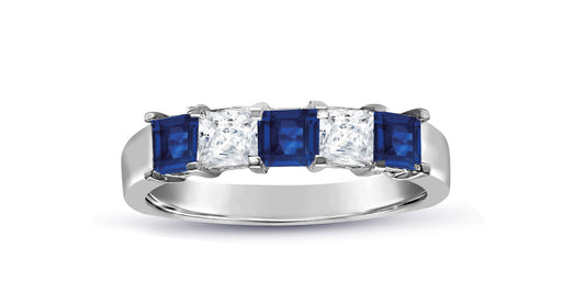 59 custom made unique 5 stone princess cut blue sapphire and diamond anniversary ring