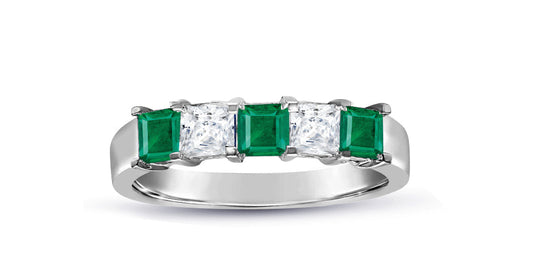 59 custom made unique 5 stone princess cut emerald and diamond anniversary ring