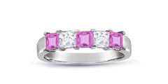 59 custom made unique 5 stone princess cut pink sapphire and diamond anniversary ring