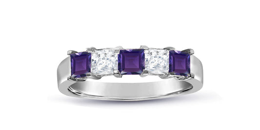 59 custom made unique 5 stone princess cut purple sapphire and diamond anniversary ring