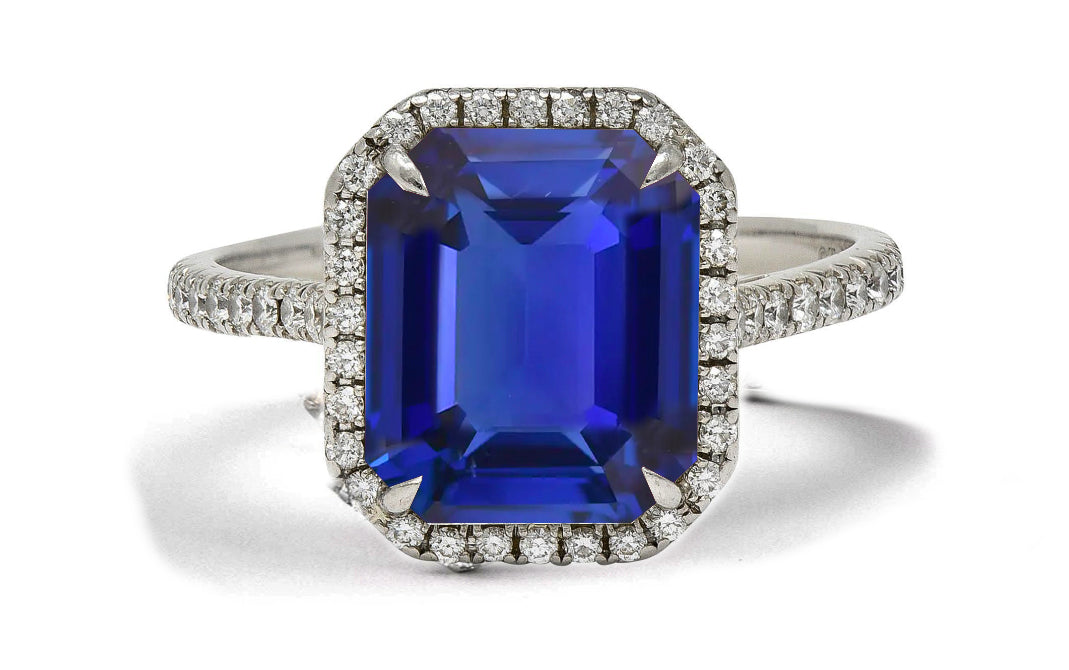 6 custom made blue sapphire and diamond vintage halo engagement rings