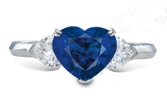 6 custom made unique heart blue sapphire center stone with heart diamond accents three stone engagement ring