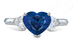 6 custom made unique heart blue sapphire center stone with heart diamond accents three stone engagement ring