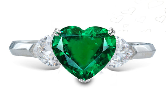 6 custom made unique heart emerald center stone with heart diamond accents three stone engagement ring