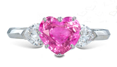 6 custom made unique heart pink sapphire center stone with heart diamond accents three stone engagement ring