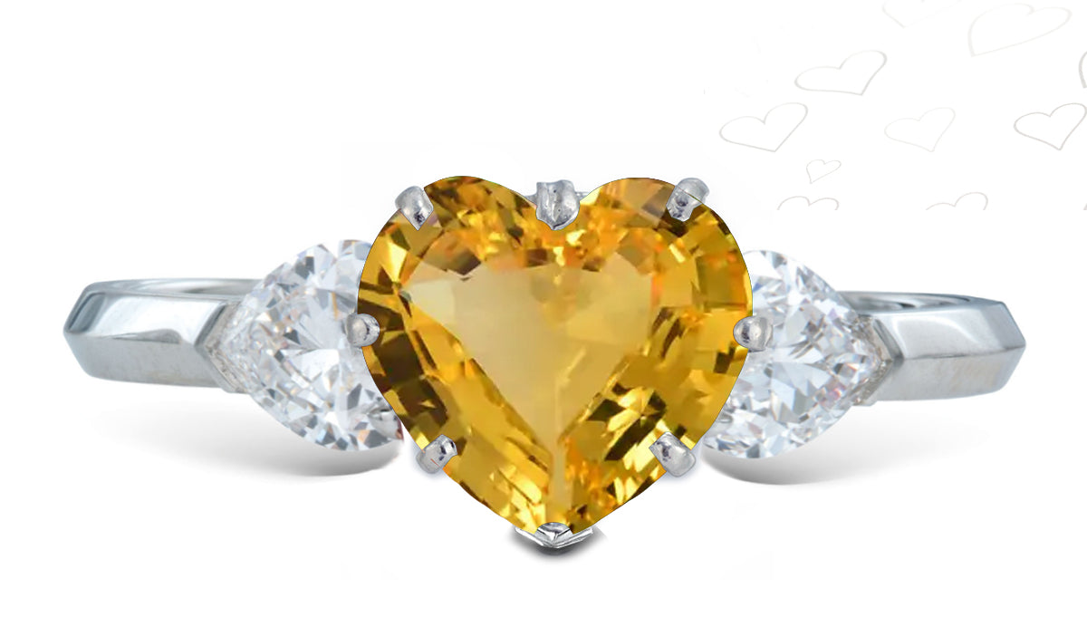 6 custom made unique heart yellow sapphire center stone with heart diamond accents three stone engagement ring