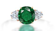 608 custom made unique cushion cut emerald center stone and heart diamond three stone engagement ring