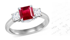 61 custom made unique square princess cut ruby center stone and diamond accent three stone engagement ring