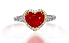 612 custom made unique heart ruby center stone and diamond halo engagement ring