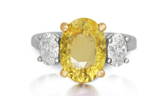 619 custom made unique oval yellow sapphire center stone and oval diamond side three stone engagement ring