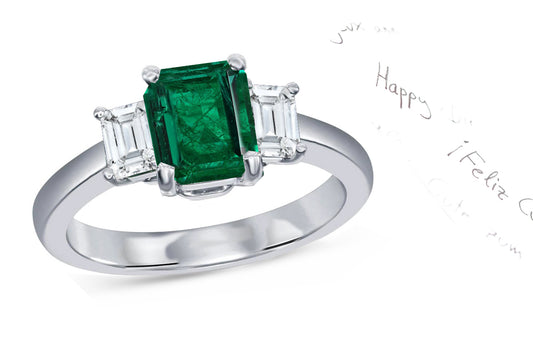 62 custom made unique emerald cut emerald center stone and emerald cut diamond accent three stone engagement ring