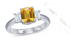 62 custom made unique emerald cut yellow sapphire center stone and emerald cut diamond accent three stone engagement ring